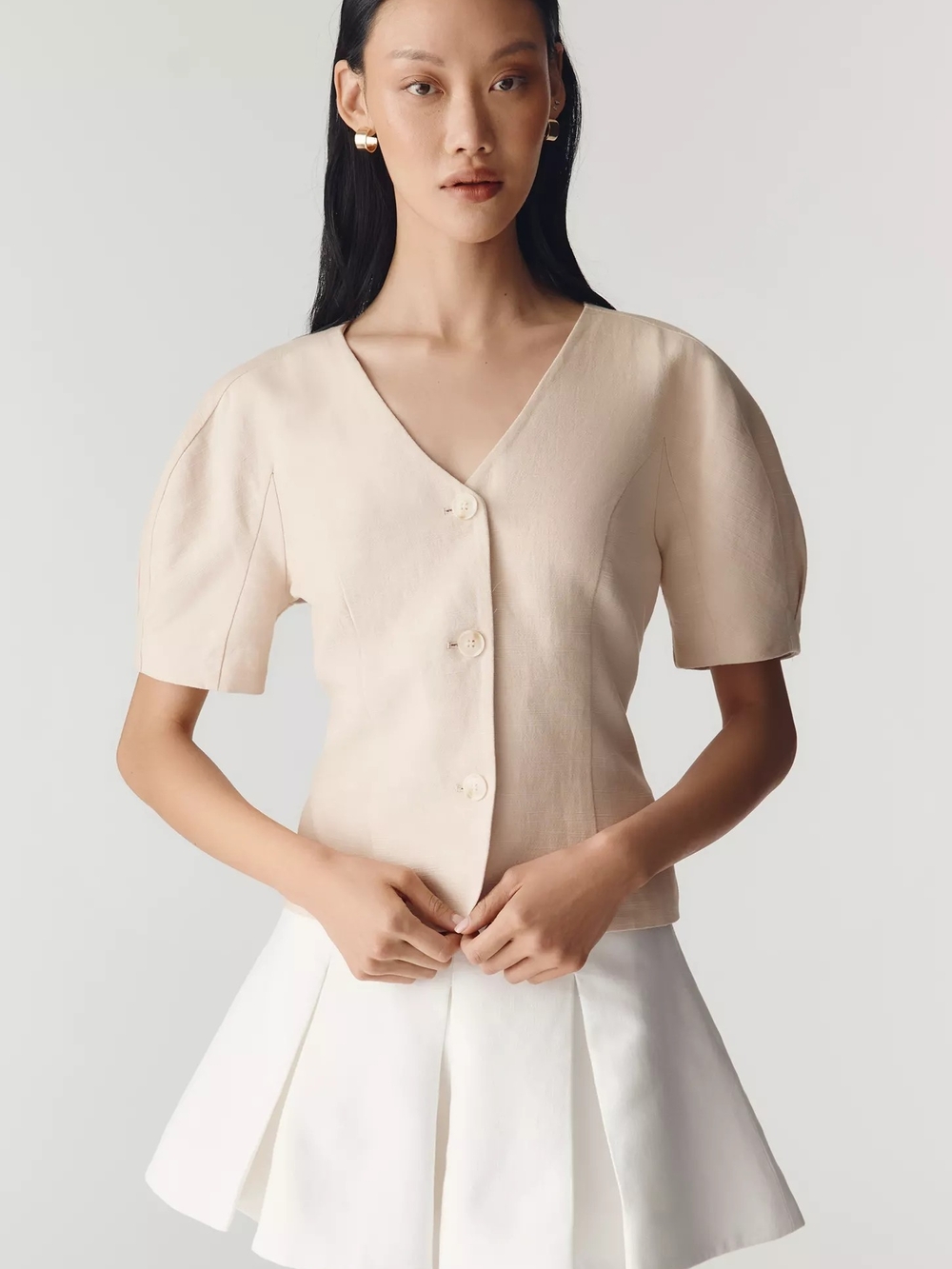 Dolan Left Coast Cotton Linen Puff-Sleeve Blazer